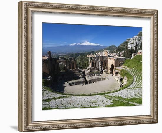 The Greek Amphitheatre and Mount Etna, Taormina, Sicily, Italy, Europe-Stuart Black-Framed Photographic Print