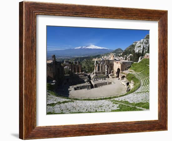 The Greek Amphitheatre and Mount Etna, Taormina, Sicily, Italy, Europe-Stuart Black-Framed Photographic Print