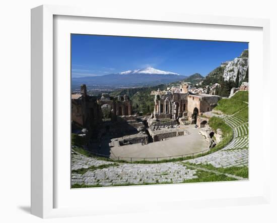 The Greek Amphitheatre and Mount Etna, Taormina, Sicily, Italy, Europe-Stuart Black-Framed Photographic Print