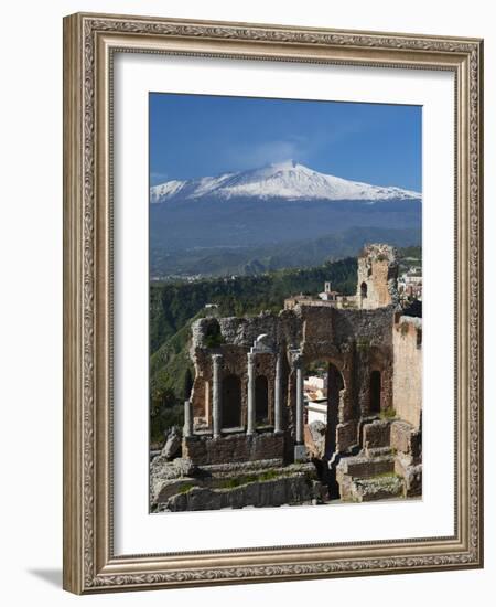 The Greek Amphitheatre and Mount Etna, Taormina, Sicily, Italy, Europe-Stuart Black-Framed Photographic Print