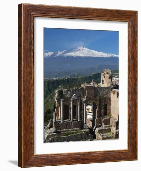 The Greek Amphitheatre and Mount Etna, Taormina, Sicily, Italy, Europe-Stuart Black-Framed Photographic Print