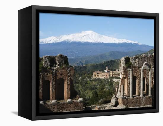 The Greek Amphitheatre and Mount Etna, Taormina, Sicily, Italy, Europe-Stuart Black-Framed Premier Image Canvas