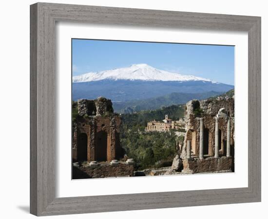 The Greek Amphitheatre and Mount Etna, Taormina, Sicily, Italy, Europe-Stuart Black-Framed Photographic Print