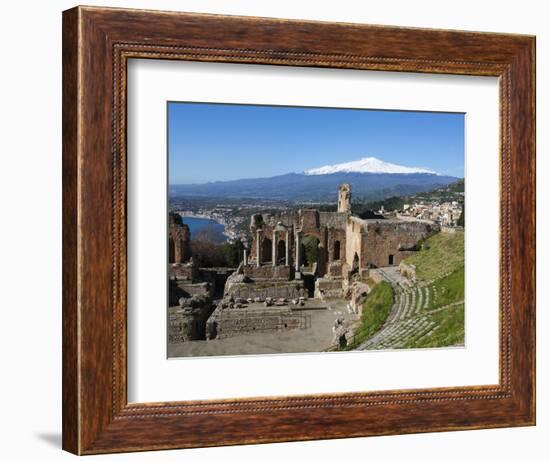 The Greek Amphitheatre and Mount Etna, Taormina, Sicily, Italy, Europe-Stuart Black-Framed Photographic Print