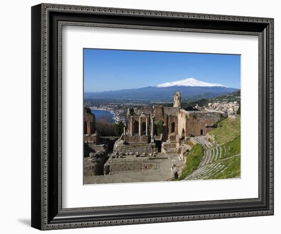 The Greek Amphitheatre and Mount Etna, Taormina, Sicily, Italy, Europe-Stuart Black-Framed Photographic Print