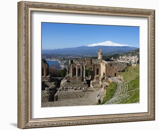 The Greek Amphitheatre and Mount Etna, Taormina, Sicily, Italy, Europe-Stuart Black-Framed Photographic Print