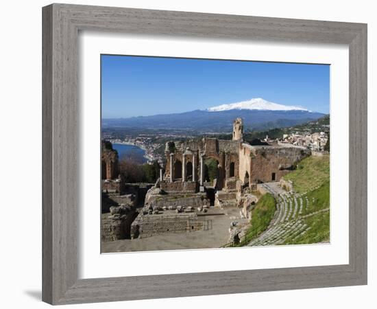 The Greek Amphitheatre and Mount Etna, Taormina, Sicily, Italy, Europe-Stuart Black-Framed Photographic Print