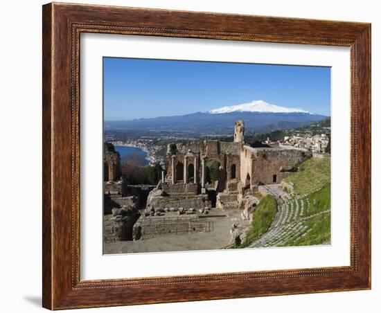 The Greek Amphitheatre and Mount Etna, Taormina, Sicily, Italy, Europe-Stuart Black-Framed Photographic Print