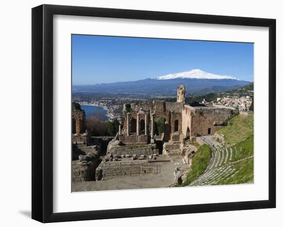 The Greek Amphitheatre and Mount Etna, Taormina, Sicily, Italy, Europe-Stuart Black-Framed Photographic Print