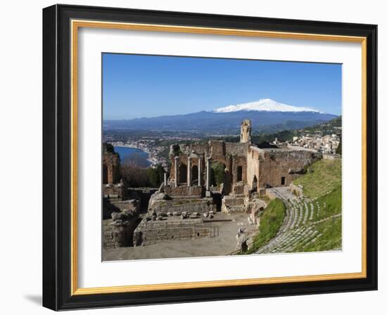 The Greek Amphitheatre and Mount Etna, Taormina, Sicily, Italy, Europe-Stuart Black-Framed Photographic Print