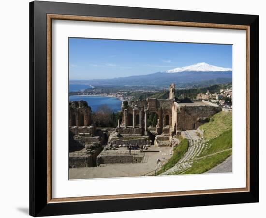 The Greek Amphitheatre and Mount Etna, Taormina, Sicily, Italy, Mediterranean, Europe-Stuart Black-Framed Photographic Print