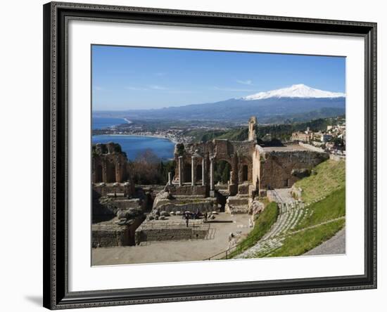 The Greek Amphitheatre and Mount Etna, Taormina, Sicily, Italy, Mediterranean, Europe-Stuart Black-Framed Photographic Print