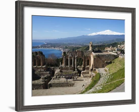 The Greek Amphitheatre and Mount Etna, Taormina, Sicily, Italy, Mediterranean, Europe-Stuart Black-Framed Photographic Print