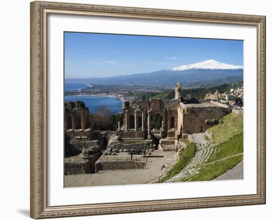 The Greek Amphitheatre and Mount Etna, Taormina, Sicily, Italy, Mediterranean, Europe-Stuart Black-Framed Photographic Print