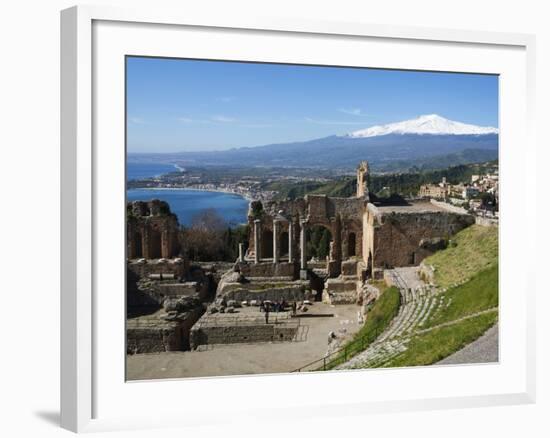 The Greek Amphitheatre and Mount Etna, Taormina, Sicily, Italy, Mediterranean, Europe-Stuart Black-Framed Photographic Print