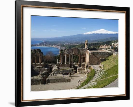 The Greek Amphitheatre and Mount Etna, Taormina, Sicily, Italy, Mediterranean, Europe-Stuart Black-Framed Photographic Print