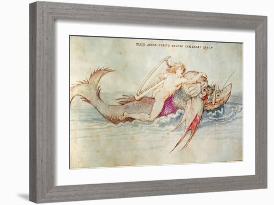 The Greek poet Arion riding the dolphin.  Around 1515. Watercolour on paper,14,2 x 23,4 cm.-Albrecht Dürer-Framed Giclee Print