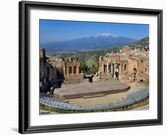 The Greek Theatre and Mount Etna, Taormina, Sicily, Italy-Peter Adams-Framed Photographic Print