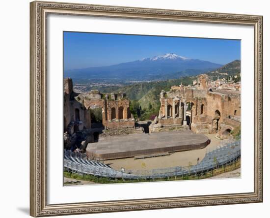 The Greek Theatre and Mount Etna, Taormina, Sicily, Italy-Peter Adams-Framed Photographic Print