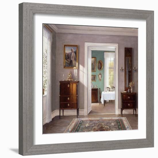 The Green Dining Room, (Oil on Canvas)-Hans Hilsoe-Framed Giclee Print