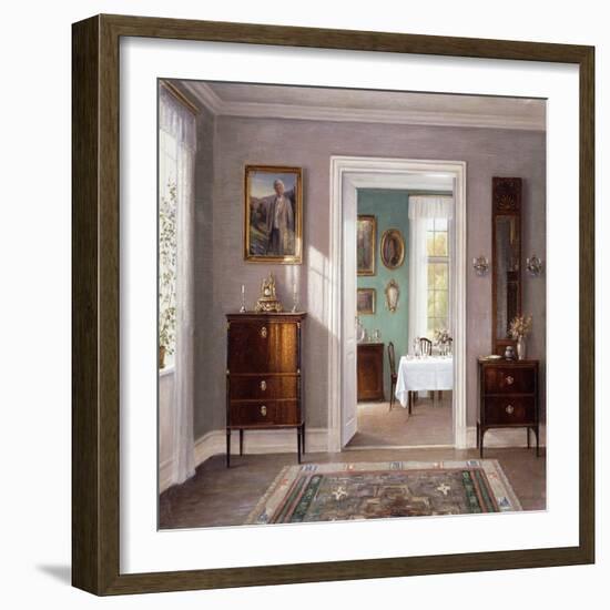 The Green Dining Room, (Oil on Canvas)-Hans Hilsoe-Framed Giclee Print