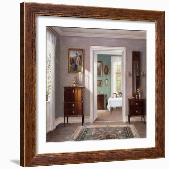 The Green Dining Room, (Oil on Canvas)-Hans Hilsoe-Framed Giclee Print