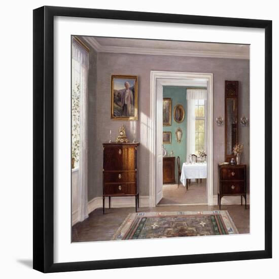 The Green Dining Room, (Oil on Canvas)-Hans Hilsoe-Framed Giclee Print