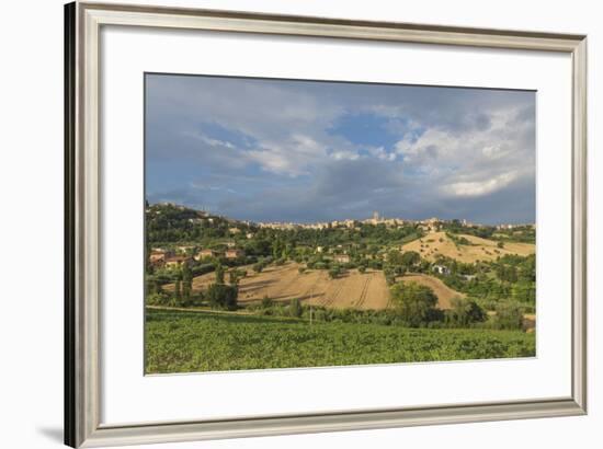 The green fields of countryside around the medieval hill town of Recanati, Marche, Italy-Roberto Moiola-Framed Photographic Print