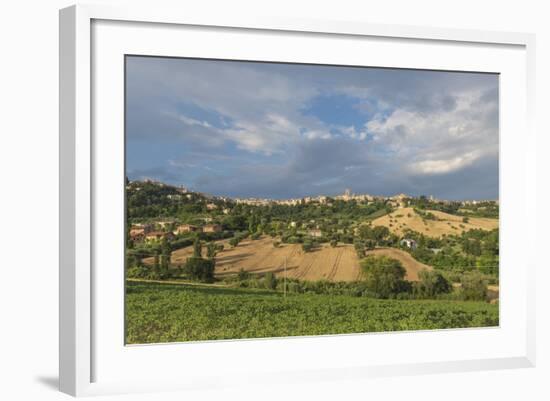 The green fields of countryside around the medieval hill town of Recanati, Marche, Italy-Roberto Moiola-Framed Photographic Print