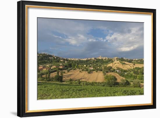 The green fields of countryside around the medieval hill town of Recanati, Marche, Italy-Roberto Moiola-Framed Photographic Print