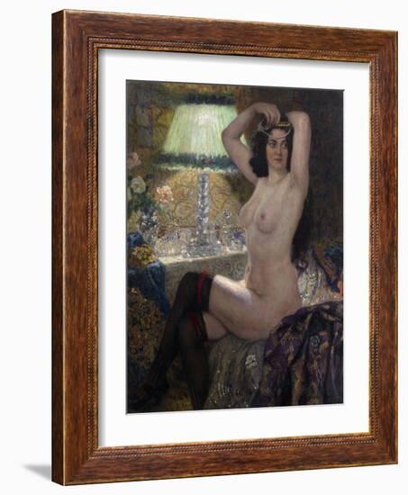 The Green Lamp, 20Th Century (Oil on Canvas)-Nikolai Petrovich Bogdanov-Belsky-Framed Giclee Print