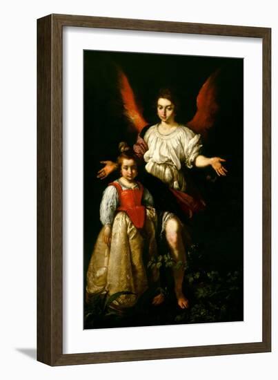 The Guardian Angel, C.1630 (Oil on Canvas)-Bernardo Strozzi-Framed Giclee Print