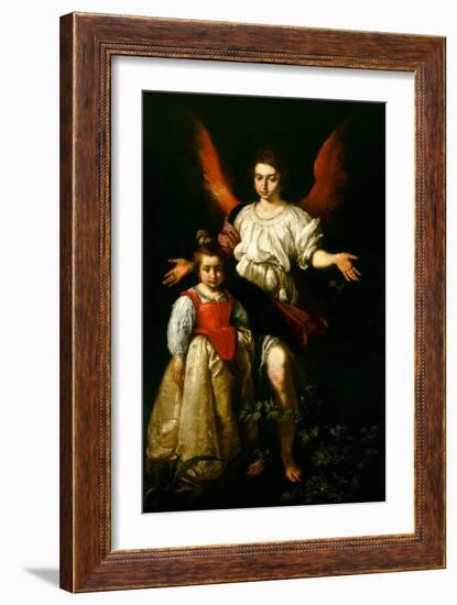 The Guardian Angel, C.1630 (Oil on Canvas)-Bernardo Strozzi-Framed Giclee Print