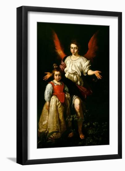 The Guardian Angel, C.1630 (Oil on Canvas)-Bernardo Strozzi-Framed Giclee Print