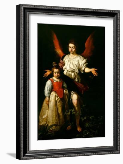 The Guardian Angel, C.1630 (Oil on Canvas)-Bernardo Strozzi-Framed Giclee Print