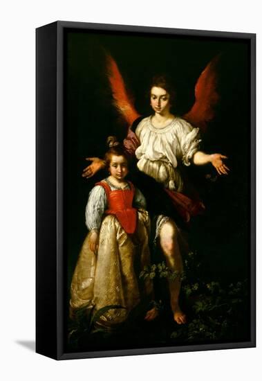 The Guardian Angel, C.1630 (Oil on Canvas)-Bernardo Strozzi-Framed Premier Image Canvas