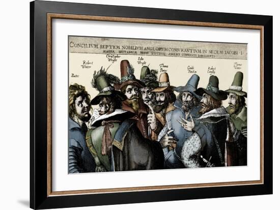 The Gunpowder Plotters conspiring-Crispin I De Passe-Framed Giclee Print