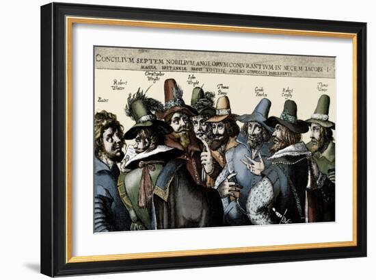 The Gunpowder Plotters conspiring-Crispin I De Passe-Framed Giclee Print