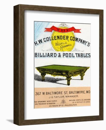 The H.W. Collender Company's World Renown Billiard and Pool Tables-null-Framed Art Print