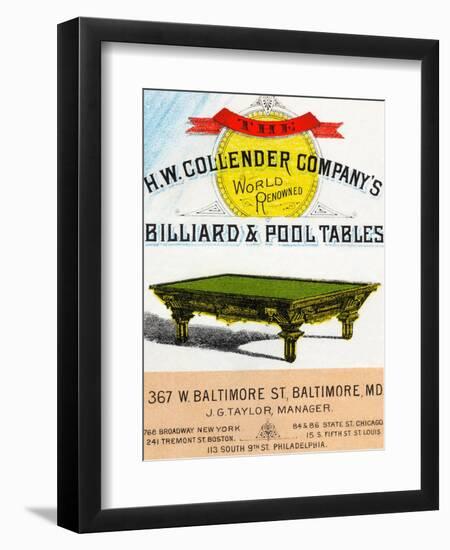 The H.W. Collender Company's World Renown Billiard and Pool Tables-null-Framed Art Print