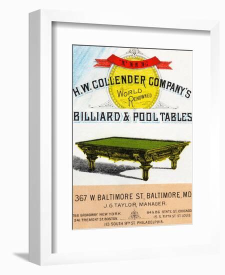 The H.W. Collender Company's World Renown Billiard and Pool Tables-null-Framed Art Print