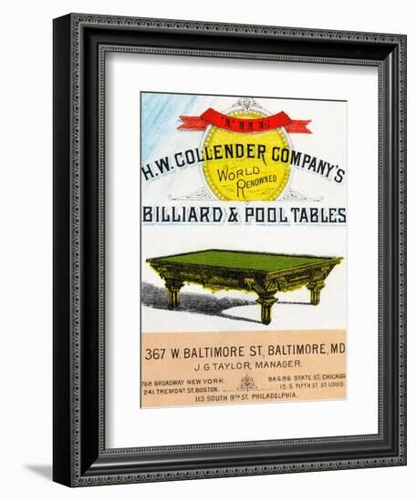 The H.W. Collender Company's World Renown Billiard and Pool Tables-null-Framed Art Print