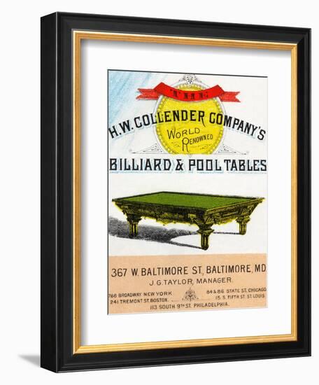 The H.W. Collender Company's World Renown Billiard and Pool Tables-null-Framed Art Print