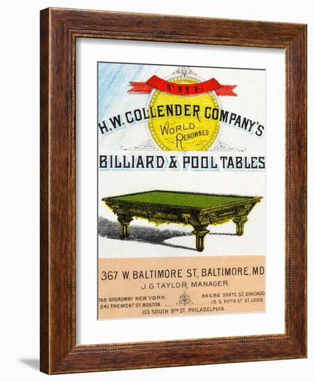 The H.W. Collender Company's World Renown Billiard and Pool Tables-null-Framed Art Print