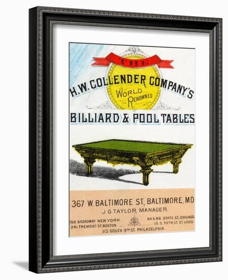 The H.W. Collender Company's World Renown Billiard and Pool Tables-null-Framed Art Print