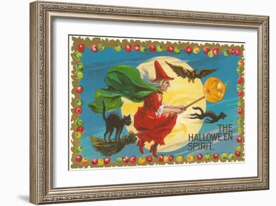 The Halloween Spirit, Witch on Broom-null-Framed Art Print