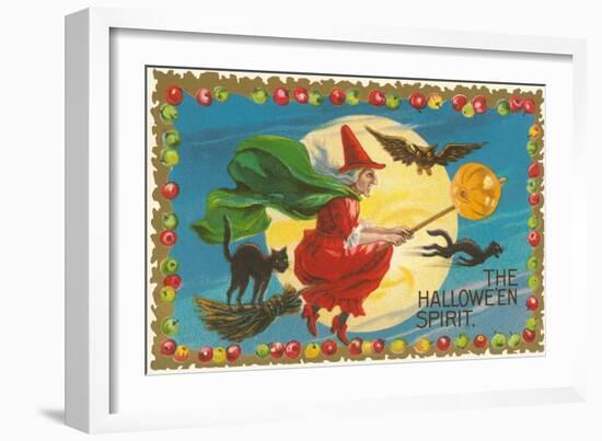 The Halloween Spirit, Witch on Broom-null-Framed Art Print