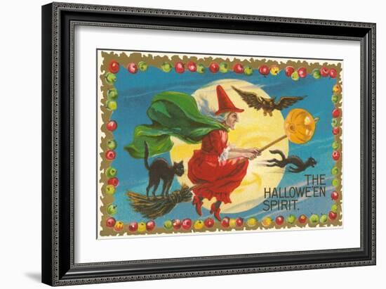 The Halloween Spirit, Witch on Broom-null-Framed Art Print