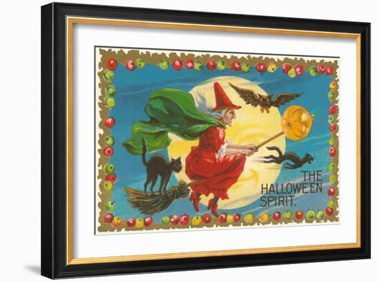 The Halloween Spirit, Witch on Broom-null-Framed Art Print