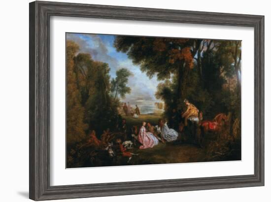 The Halt During the Chase (Rendez-Vous De Chasse), 1717-1720-Jean-Antoine Watteau-Framed Giclee Print